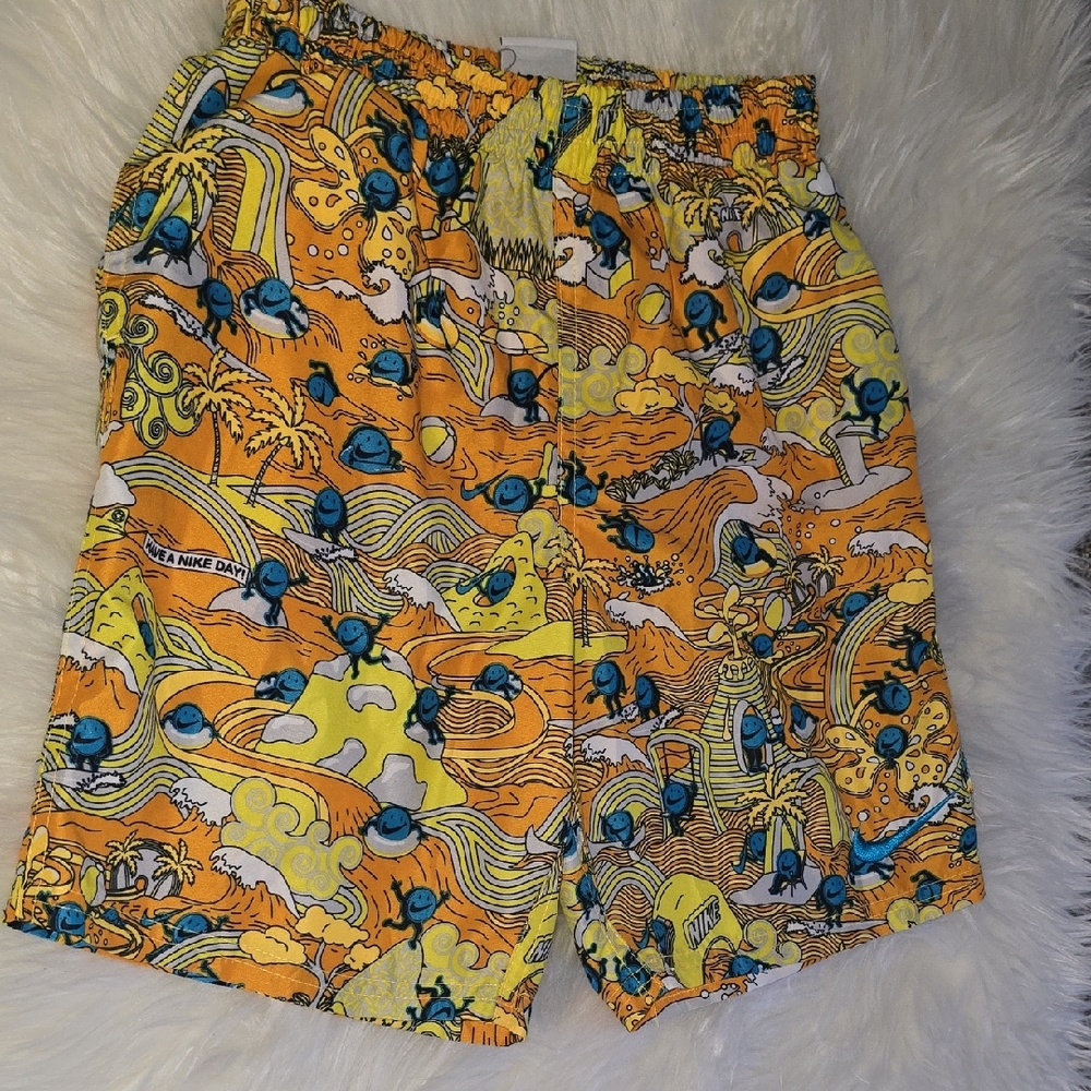 Nike Men's Orange and Blue Graphic Swim Shorts